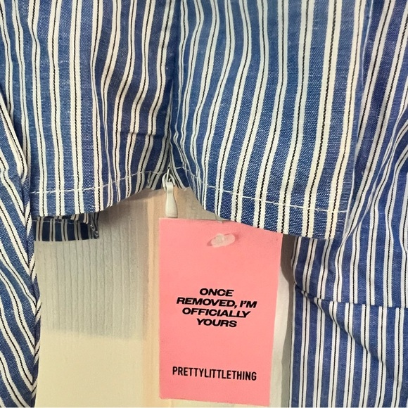 Pretty Little Thing Blue Striped Cinched Tie Waist Shirt - Picture 9 of 13